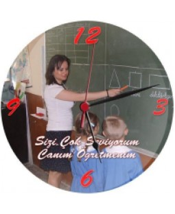 Cam Duvar Saati - Canım Öğretmenime Duvar Saati