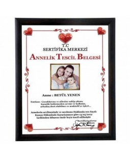 Anneler Gününe Özel Annelik Tescil Belgesi Plaket