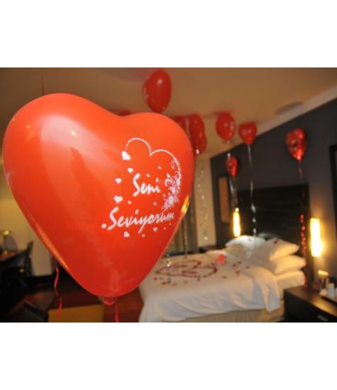 Seni Seviyorum Yazılı Kalp Balonları 50 Adet