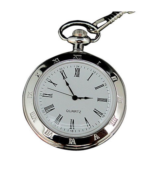 Kişiye Özel Gümüş Renkli Köstekli Cep Saati - Kapaksız Yeni Model