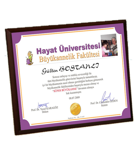 Süper Büyükanne Diploması - Ön Yüzü Metal Ahşap Plaket