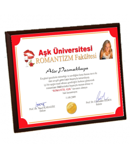 Romantik Aşık Diploması - Ön Yüzü Metal Ahşap Plaket