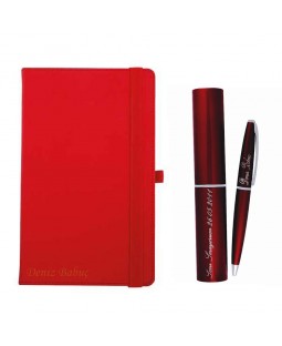 Kişiye Özel Defter ve Kalem Seti - Kırmızı